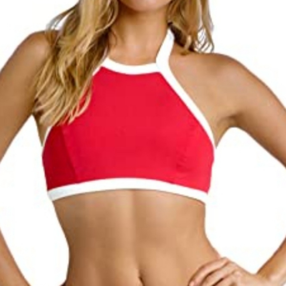 Seafolly Block Party Red & White Halter Top